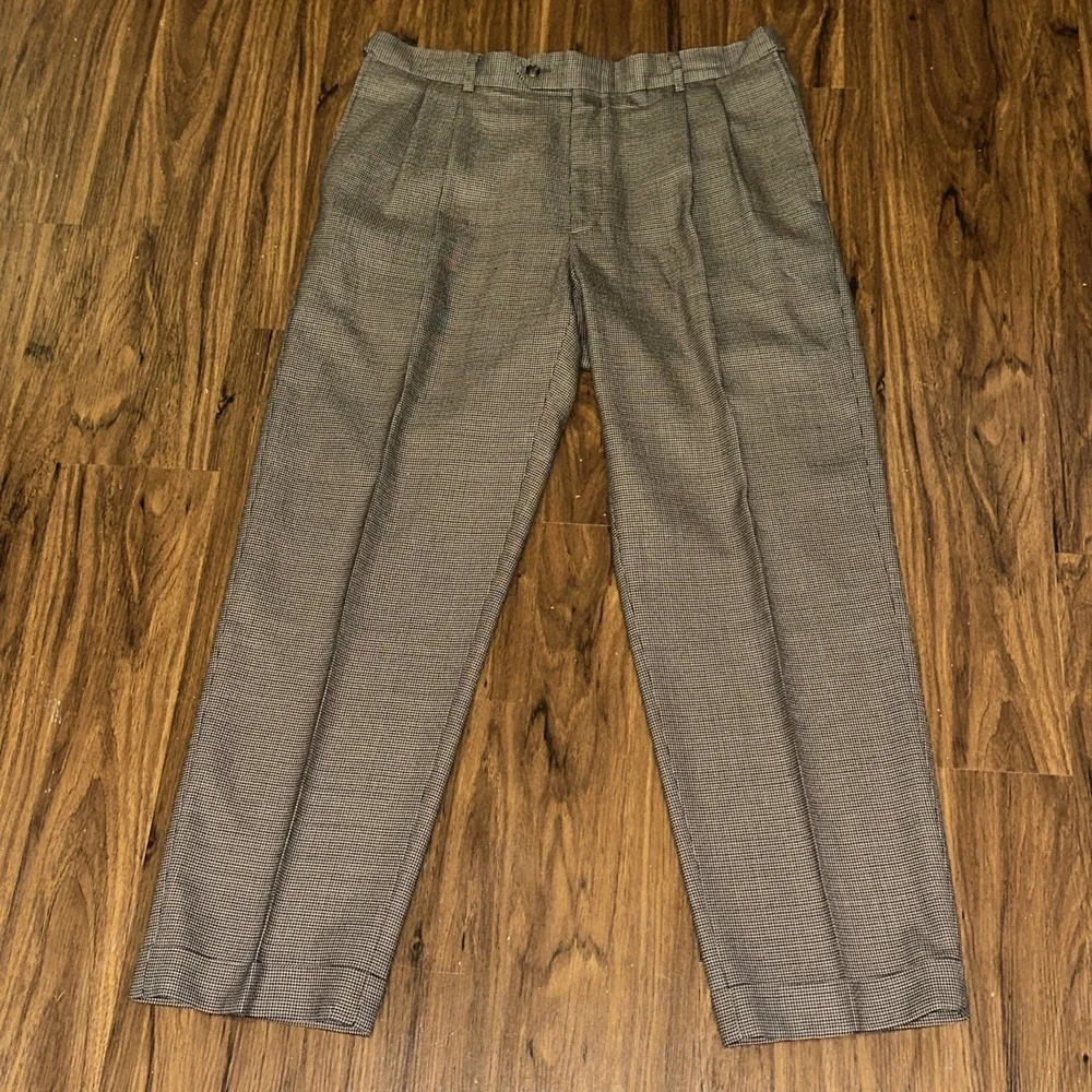 Hart Schaffner Marx Mens Dress‎ Pants 34R (36x29) Houndstooth Pleated 100% Wool